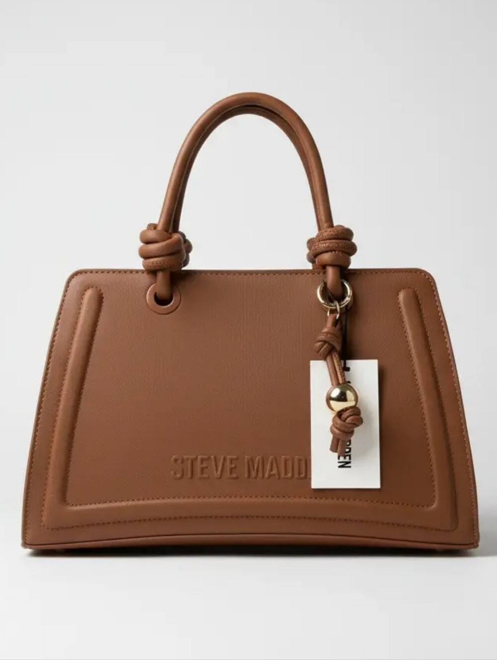 Steve Madden Brown Knot-Handle Satchel with Gold Charm